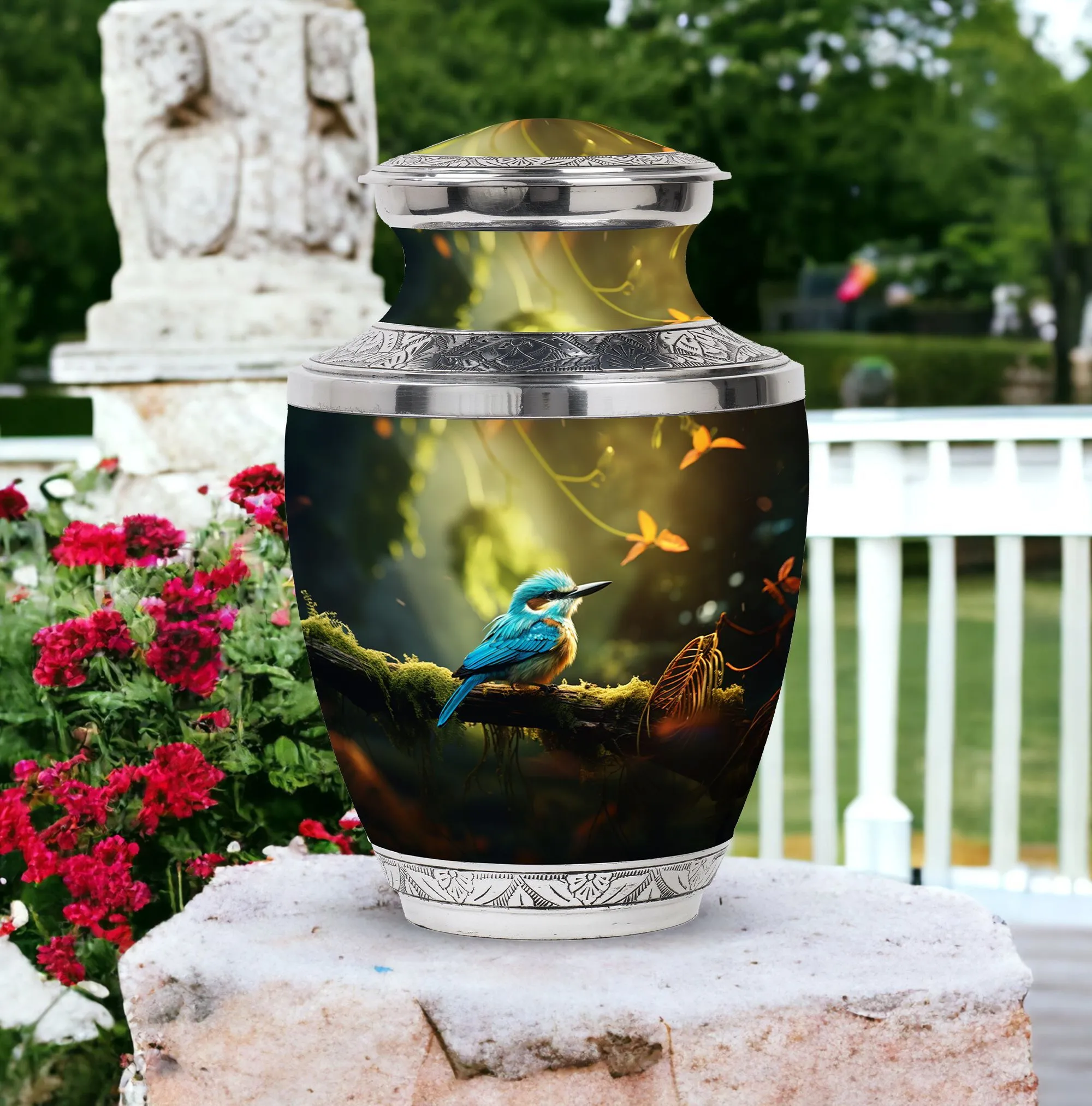 Blue Sparrow Cremation Urn: Artistic Memorial Remembrance