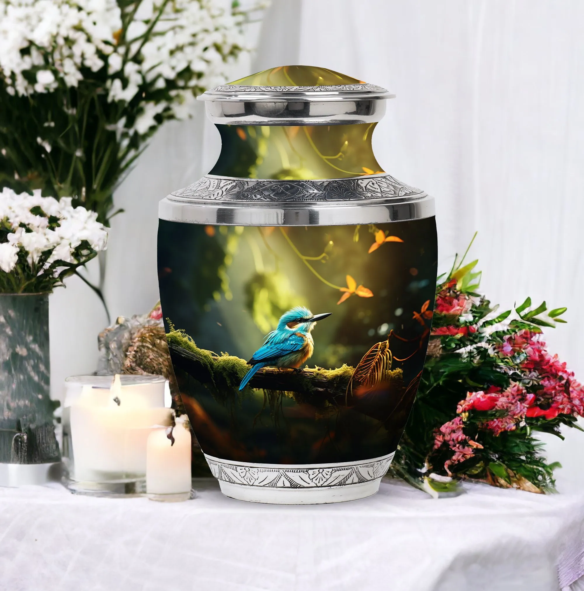 Blue Sparrow Cremation Urn: Artistic Memorial Remembrance