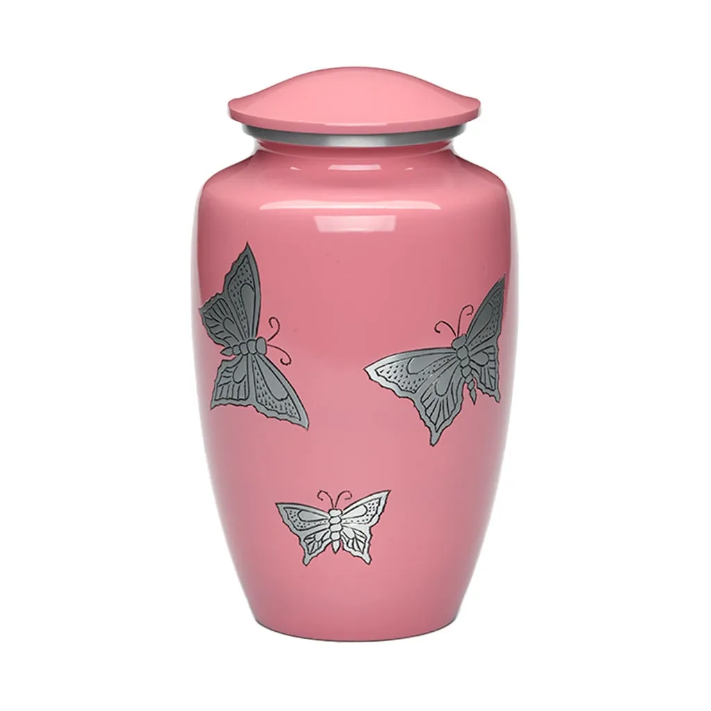 Butterflies in Pink Metal Cremation Urn