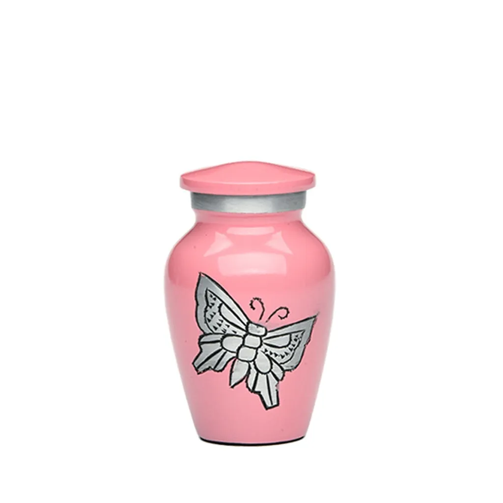 Butterflies in Pink Metal Cremation Urn