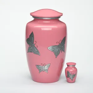 Butterflies in Pink Metal Cremation Urn