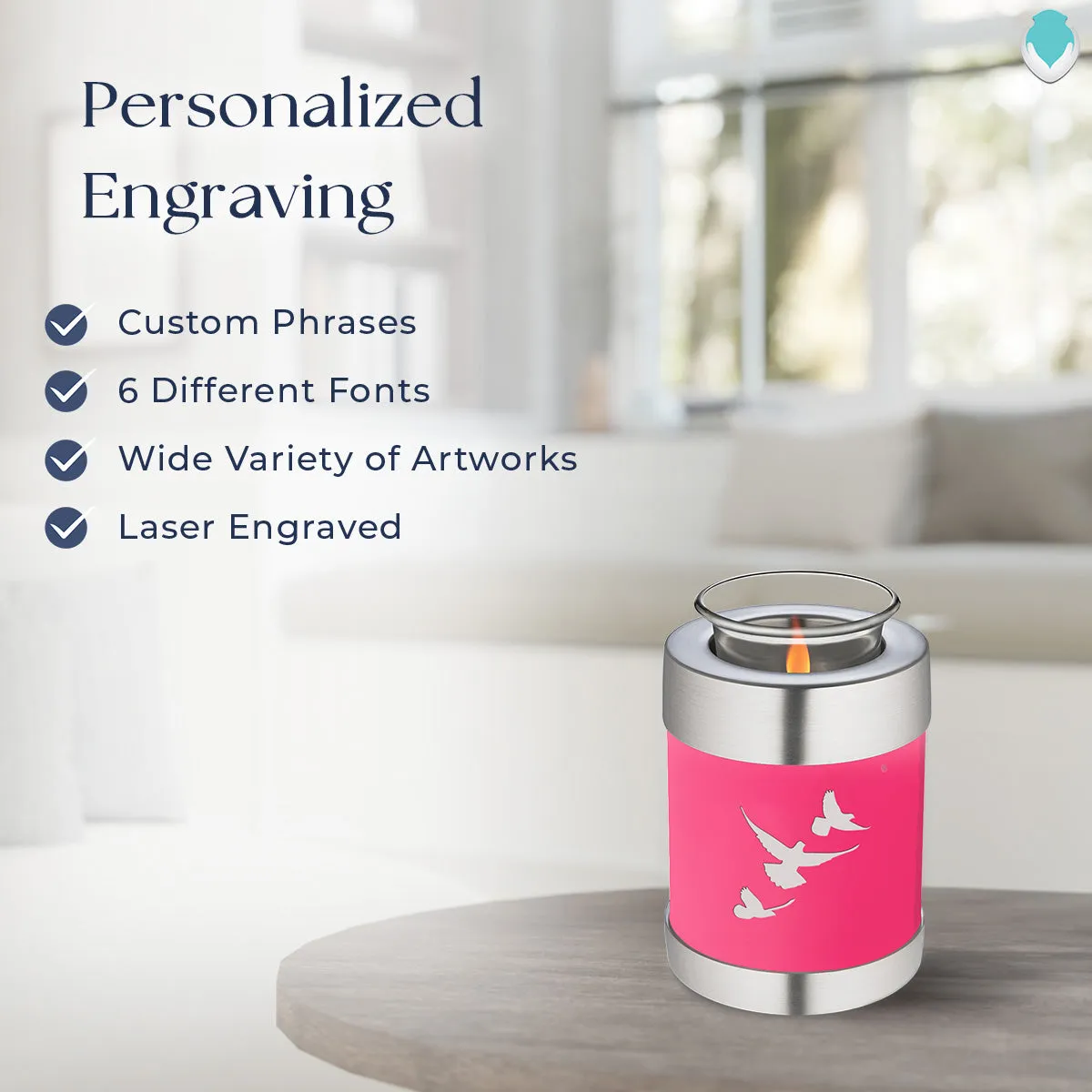 Candle Holder Embrace Bright Pink Doves Cremation Urn