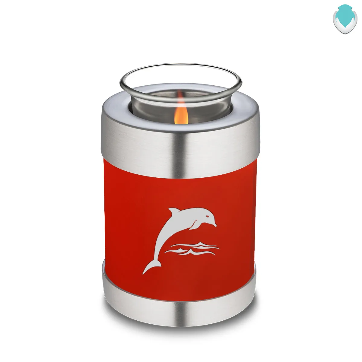 Candle Holder Embrace Bright Red Dolphins Cremation Urn