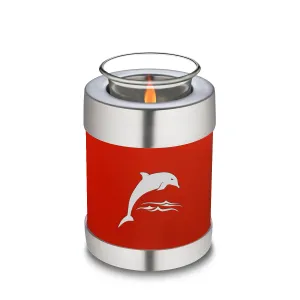 Candle Holder Embrace Bright Red Dolphins Cremation Urn