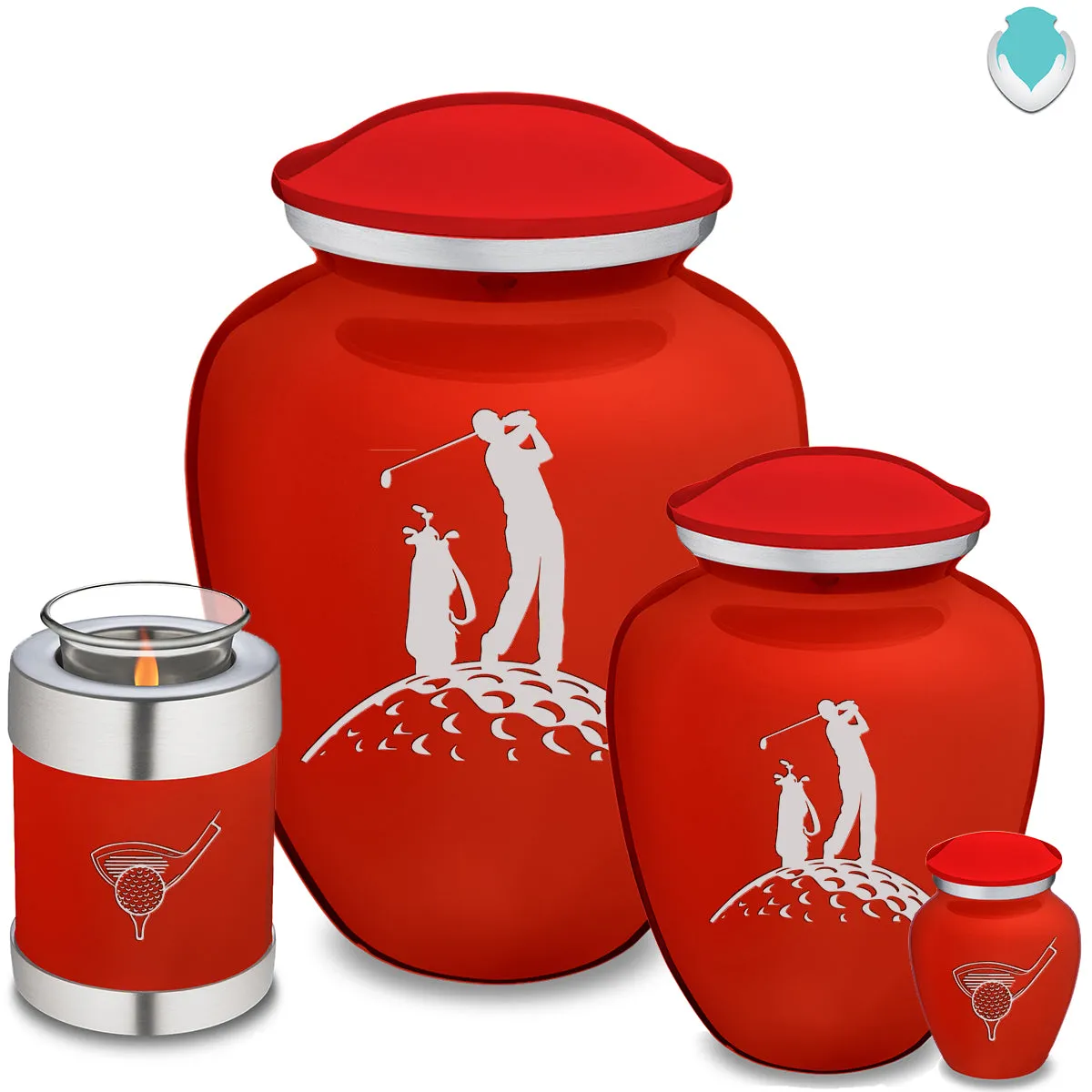 Candle Holder Embrace Bright Red Golfer Cremation Urn