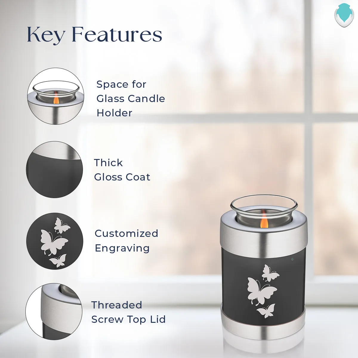 Candle Holder Embrace Charcoal Butterfly Cremation Urn