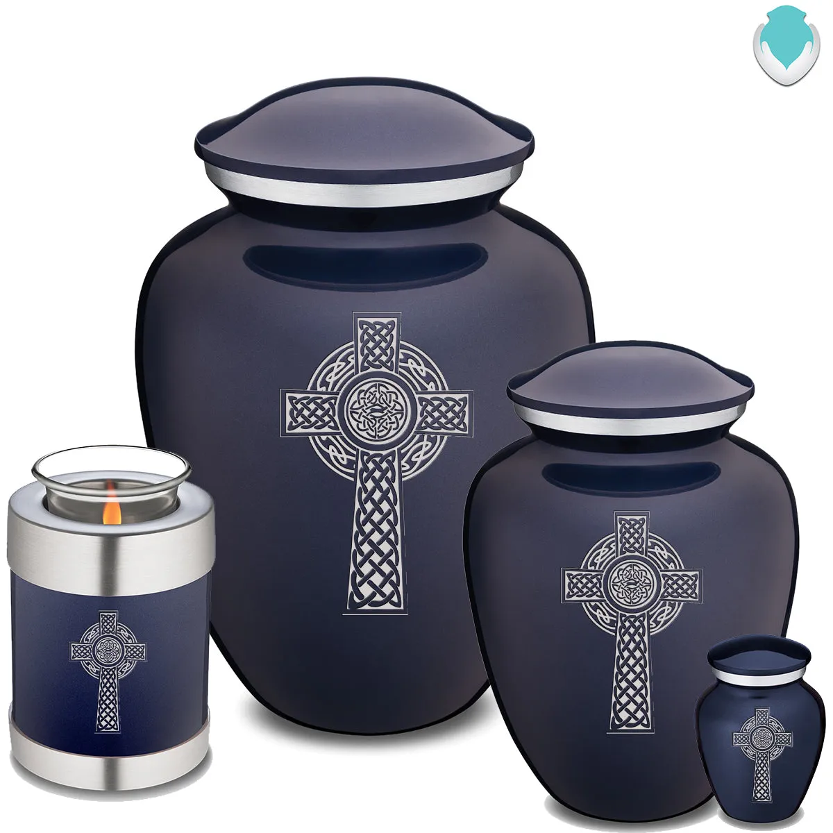 Candle Holder Embrace Cobalt Blue Celtic Cross Cremation Urn