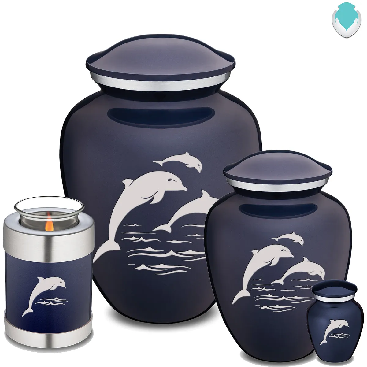 Candle Holder Embrace Cobalt Blue Dolphins Cremation Urn