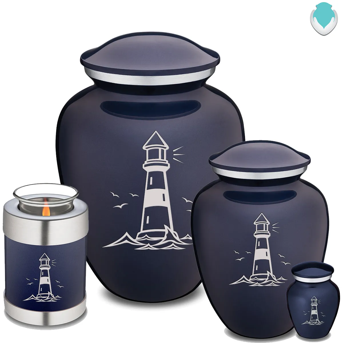 Candle Holder Embrace Cobalt Blue Lighthouse Cremation Urn