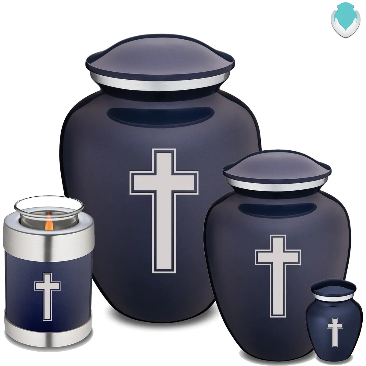 Candle Holder Embrace Cobalt Blue Simple Cross Cremation Urn