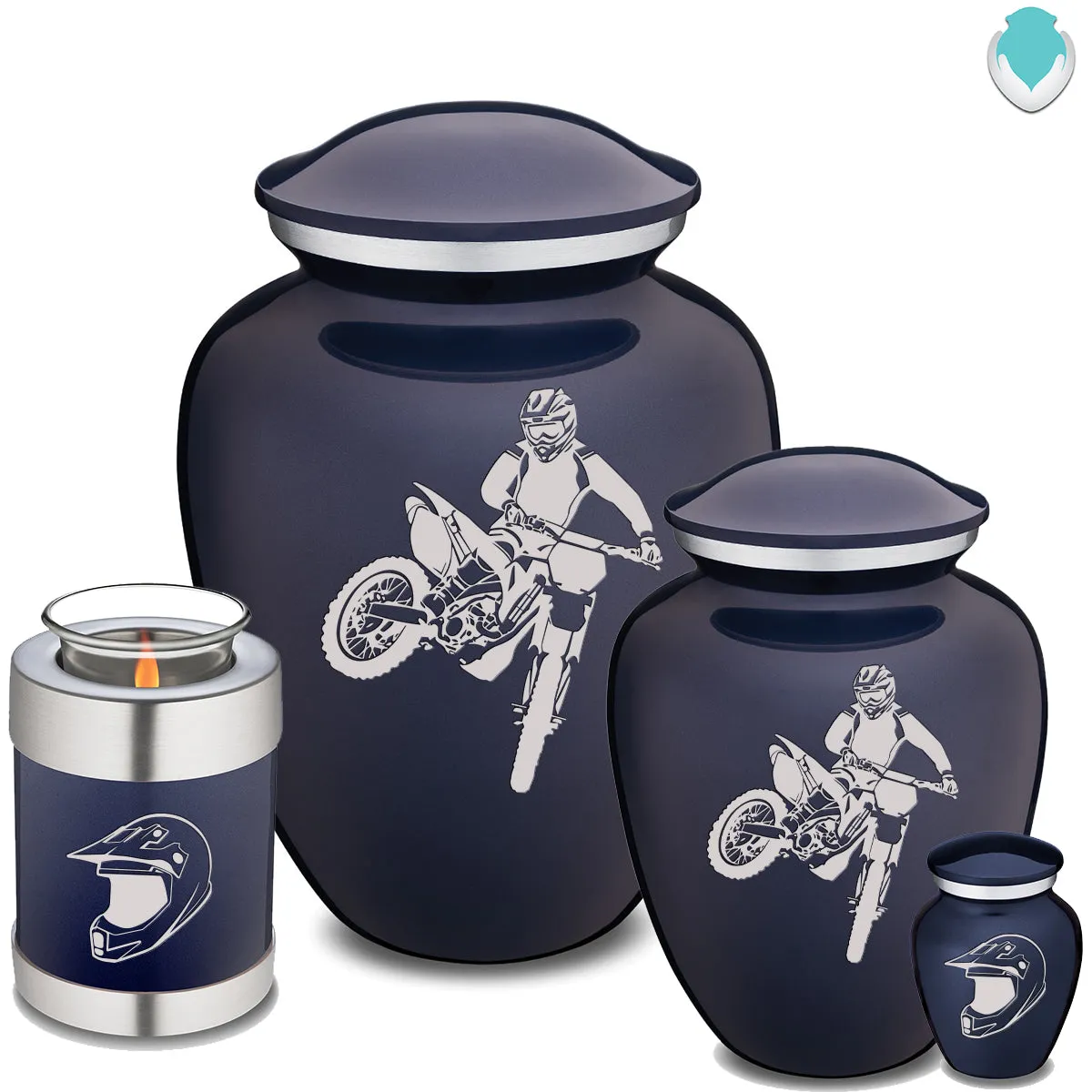 Candle Holder Embrace Cobalt Dirt Bike Cremation Urn