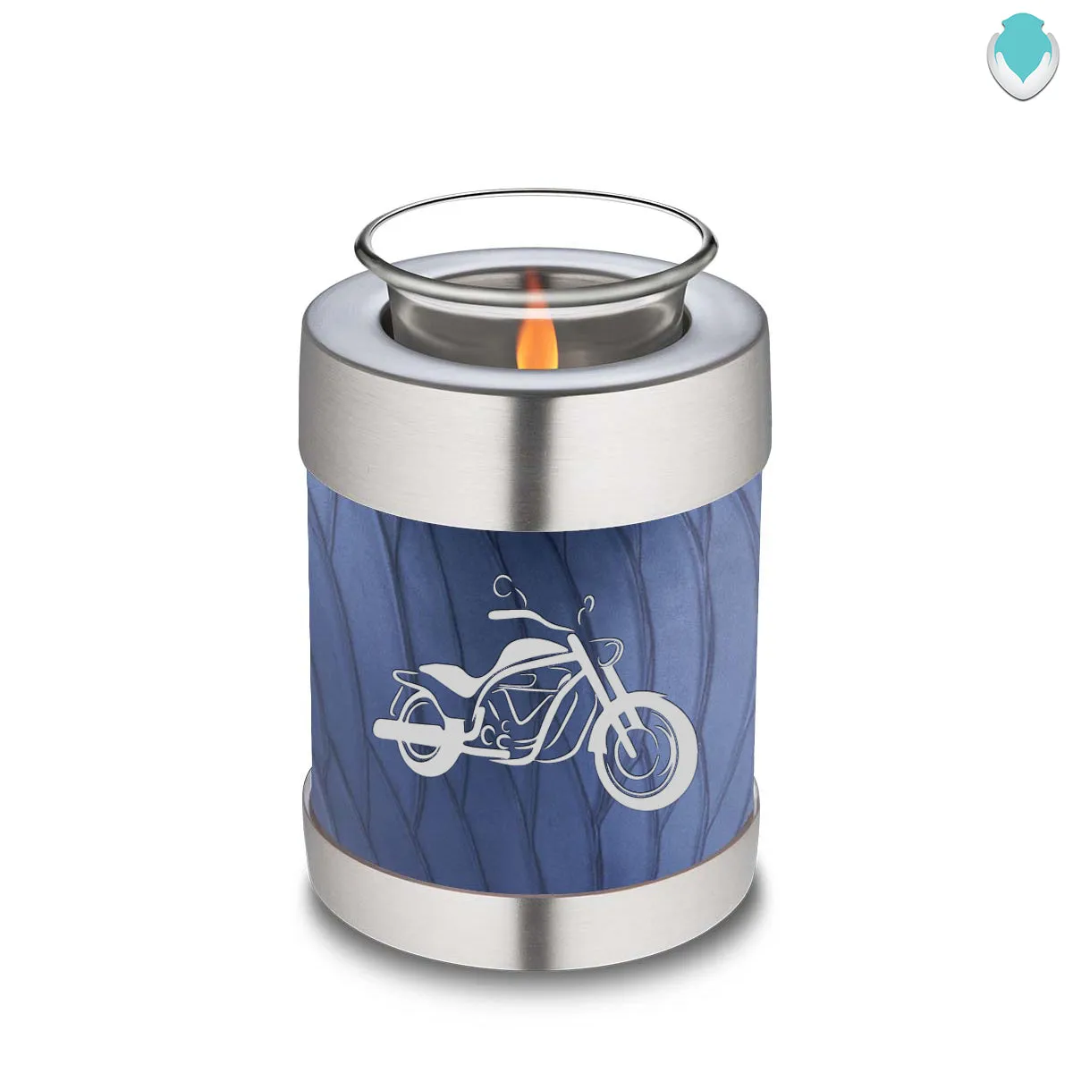 Candle Holder Embrace Pearl Cobalt Blue Motorcycle Cremation Urn