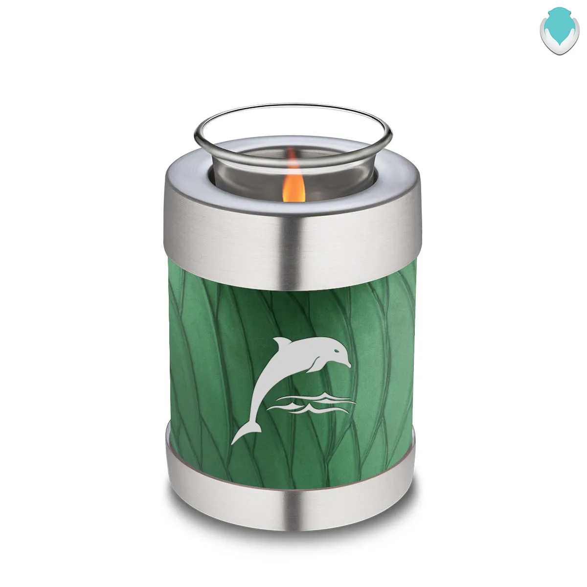 Candle Holder Embrace Pearl Green Dolphins Cremation Urn
