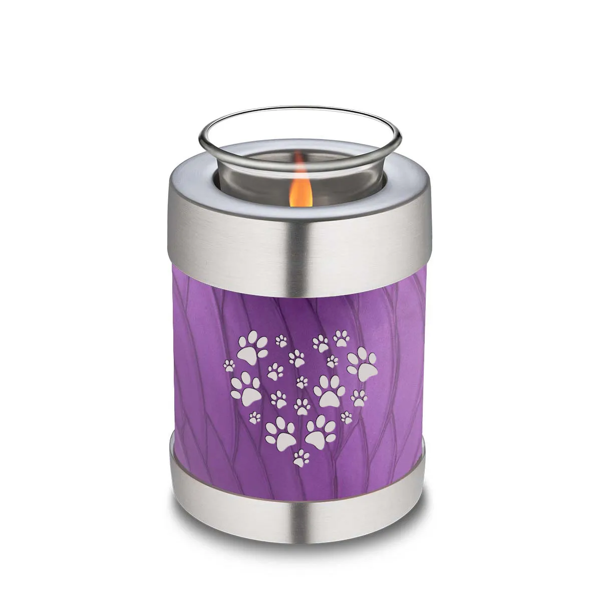 Candle Holder Embrace Pearl Purple Heart Paws Pet Cremation Urn