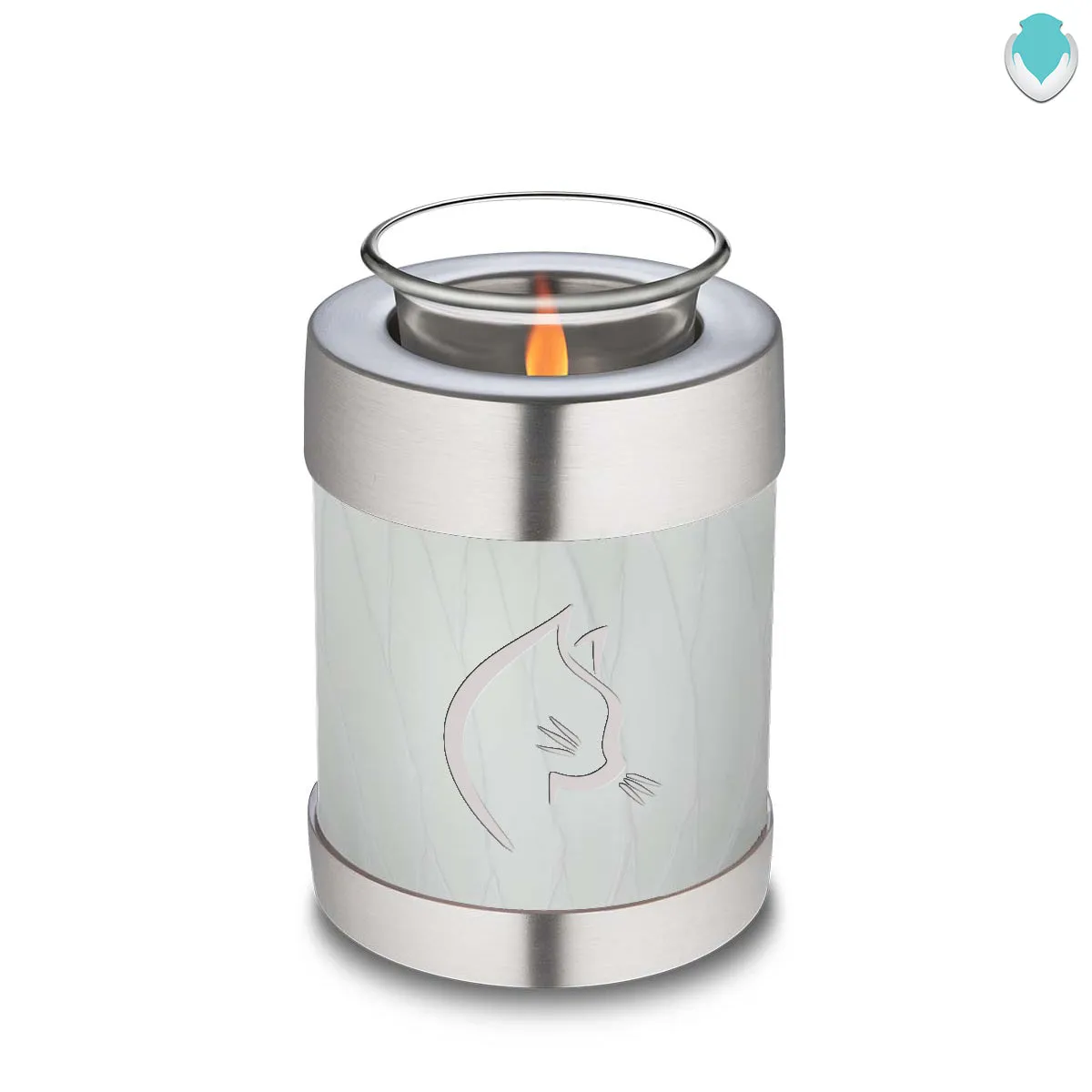 Candle Holder Embrace Pearl White Cat Pet Cremation Urn