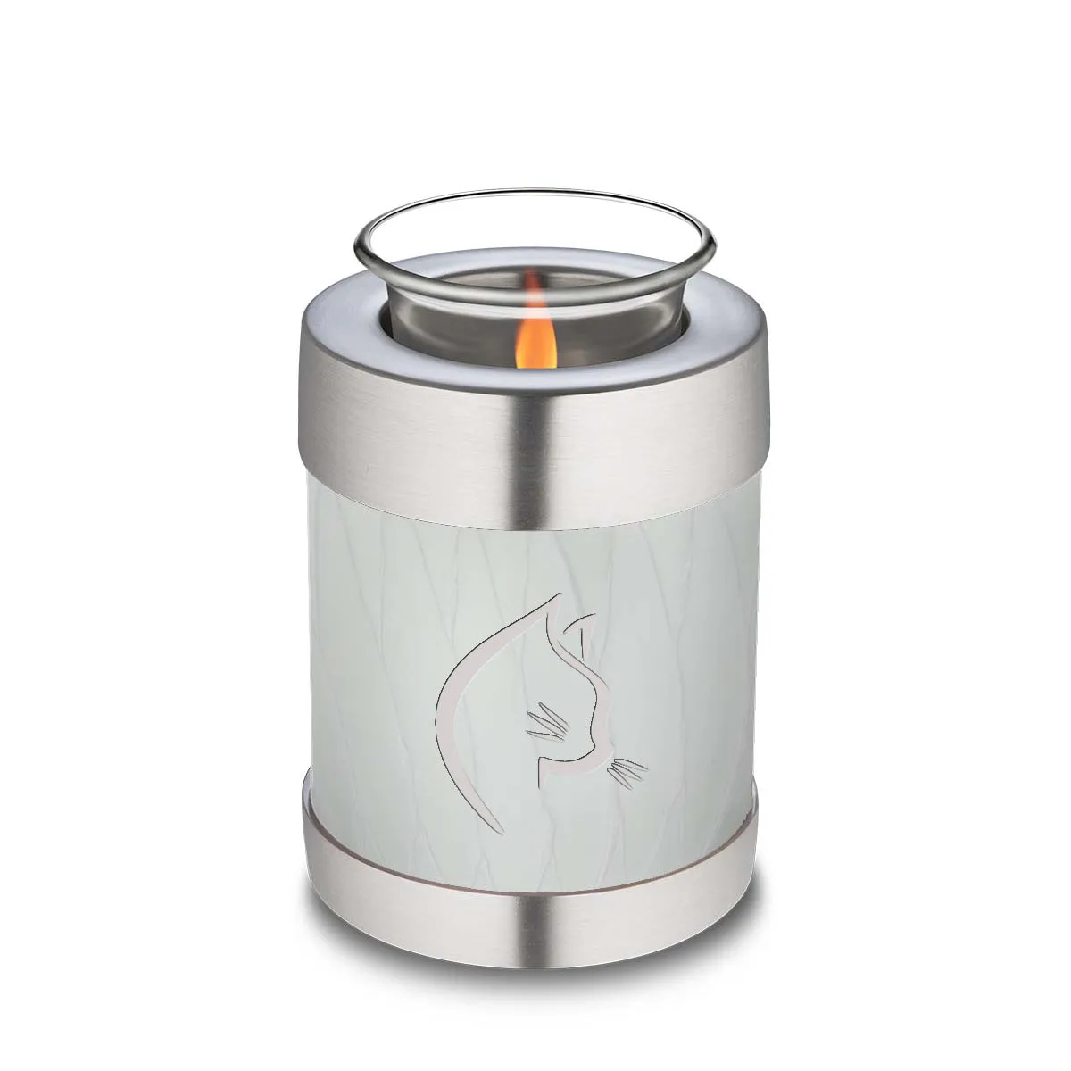 Candle Holder Embrace Pearl White Cat Pet Cremation Urn