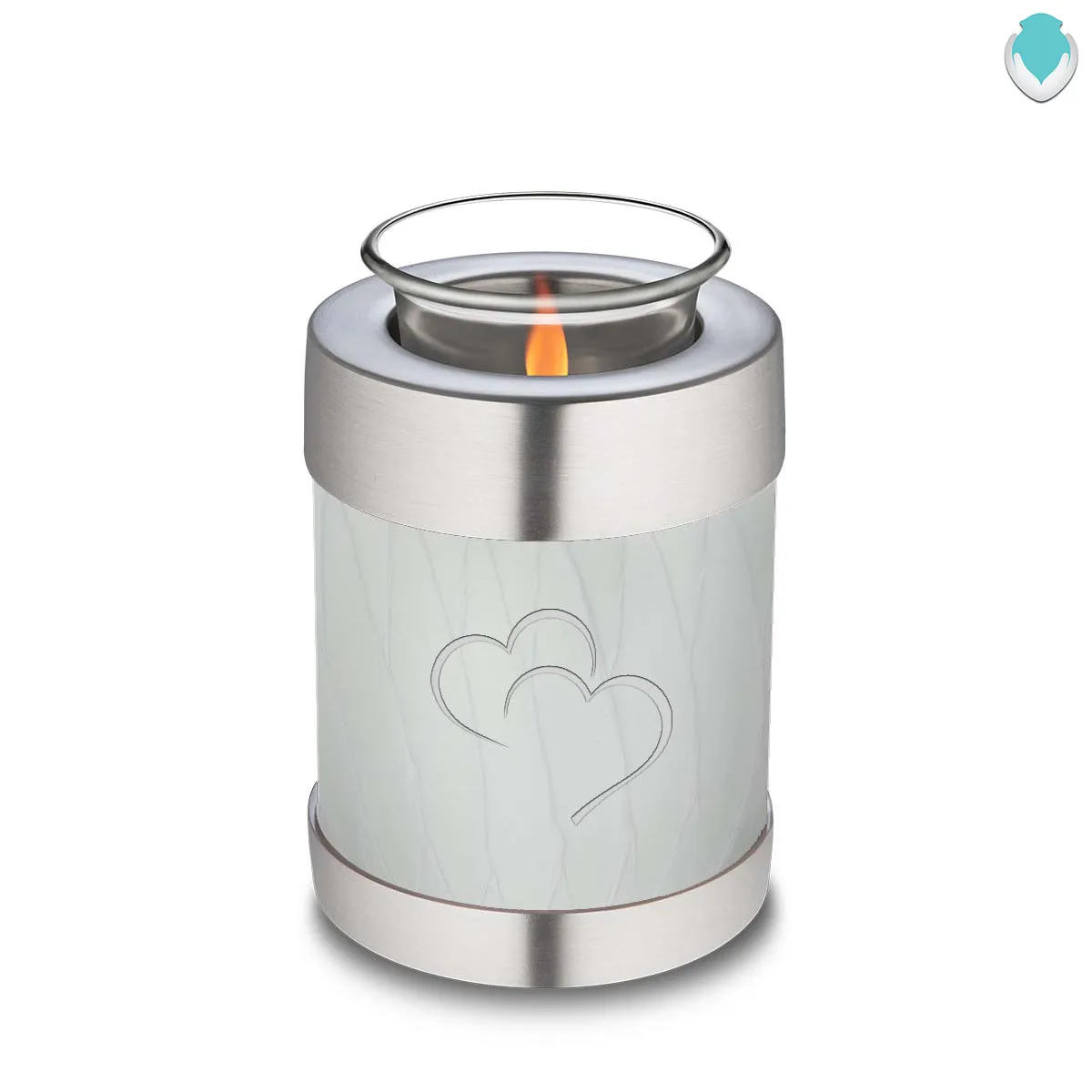 Candle Holder Embrace Pearl White Hearts Cremation Urn