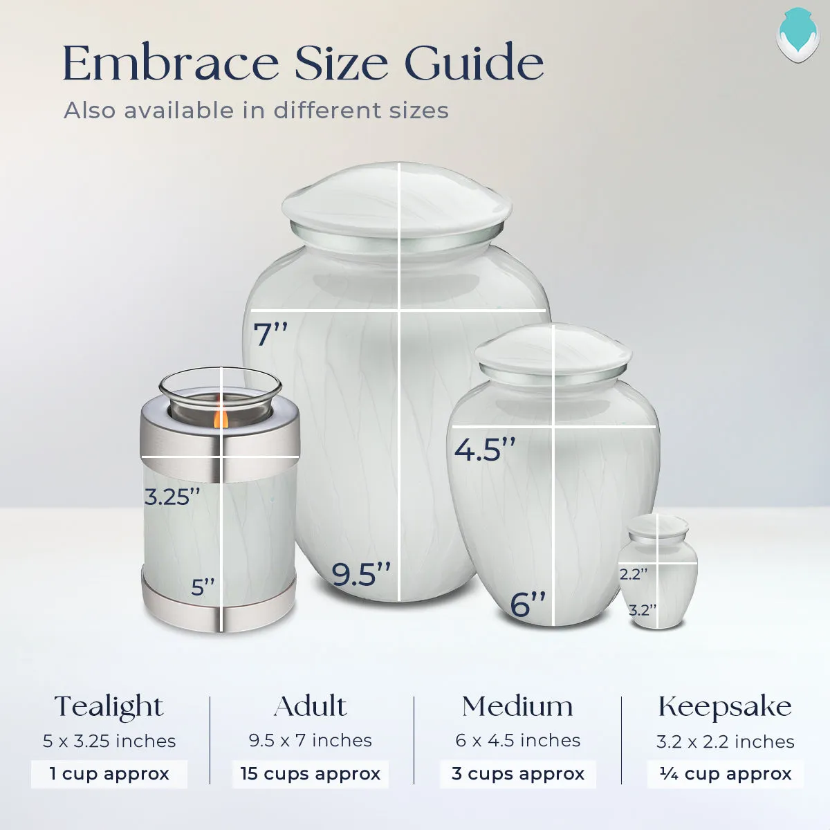 Candle Holder Embrace Pearl White Hearts Cremation Urn