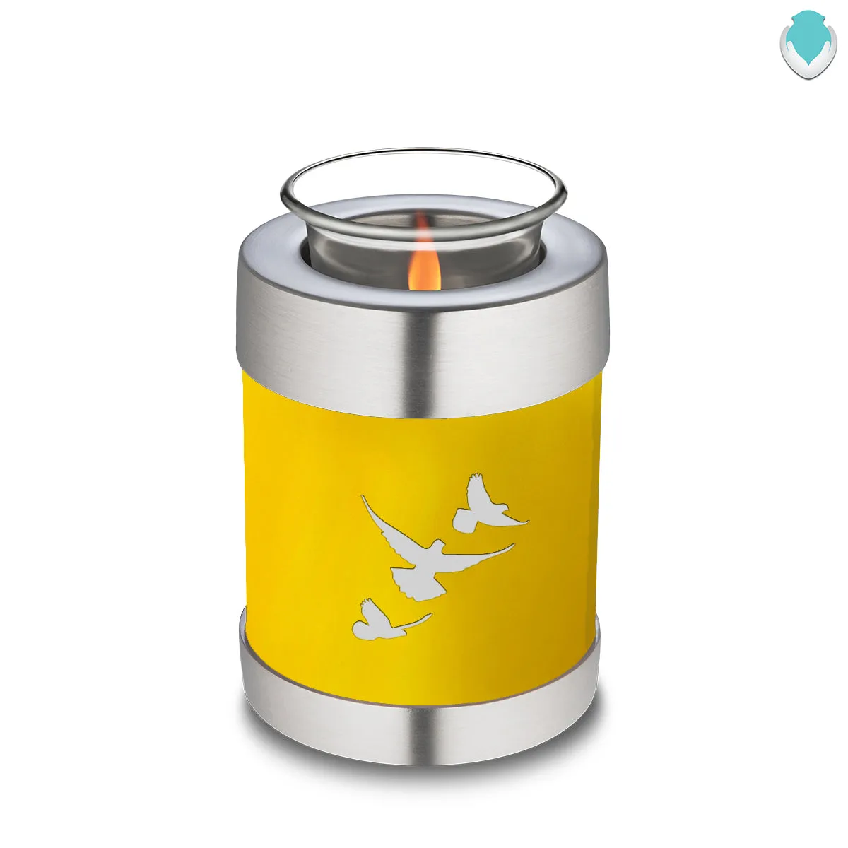 Candle Holder Embrace Yellow Doves Cremation Urn