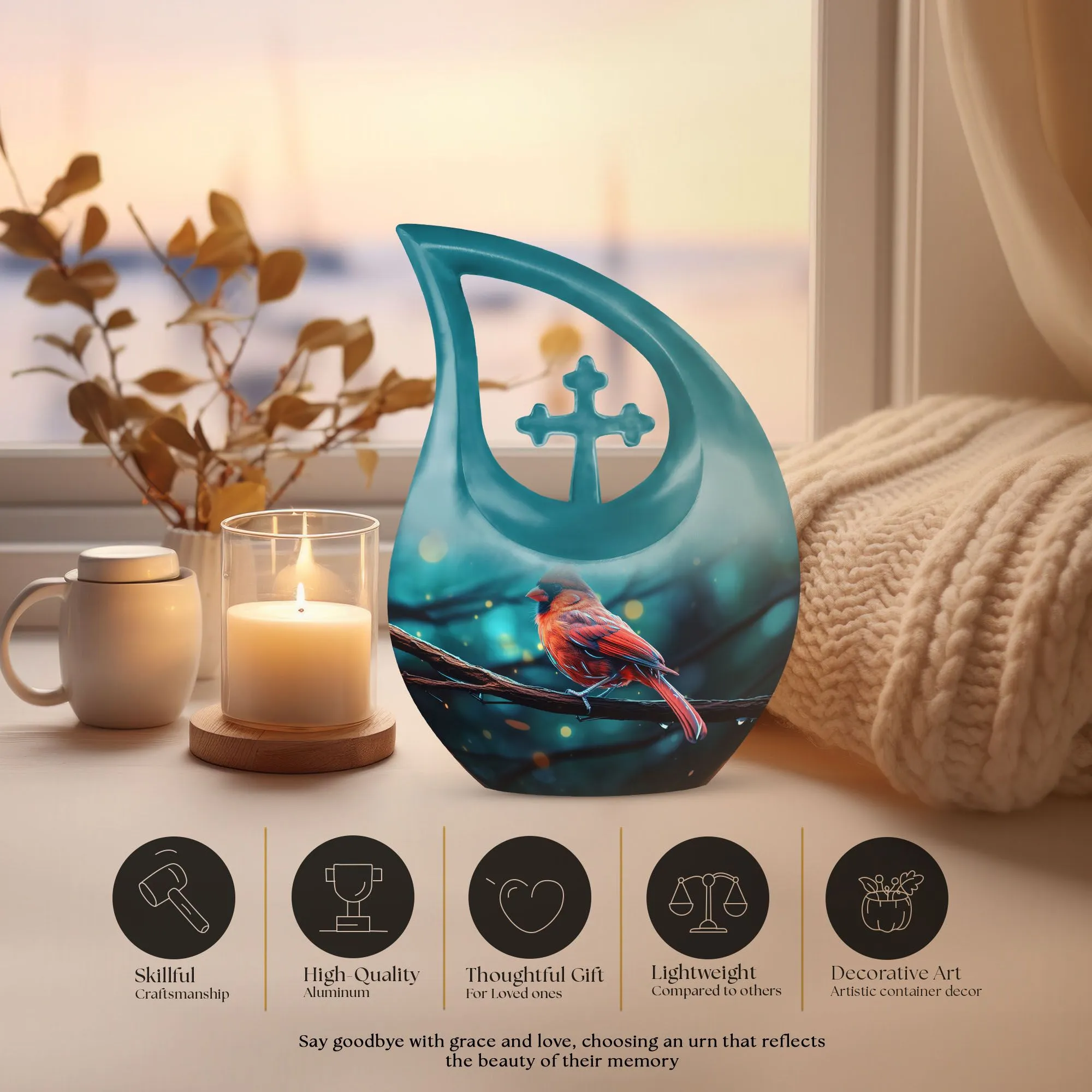 Cardinal Bird Tribute: Aesthetic Memorial Urn for Ashes