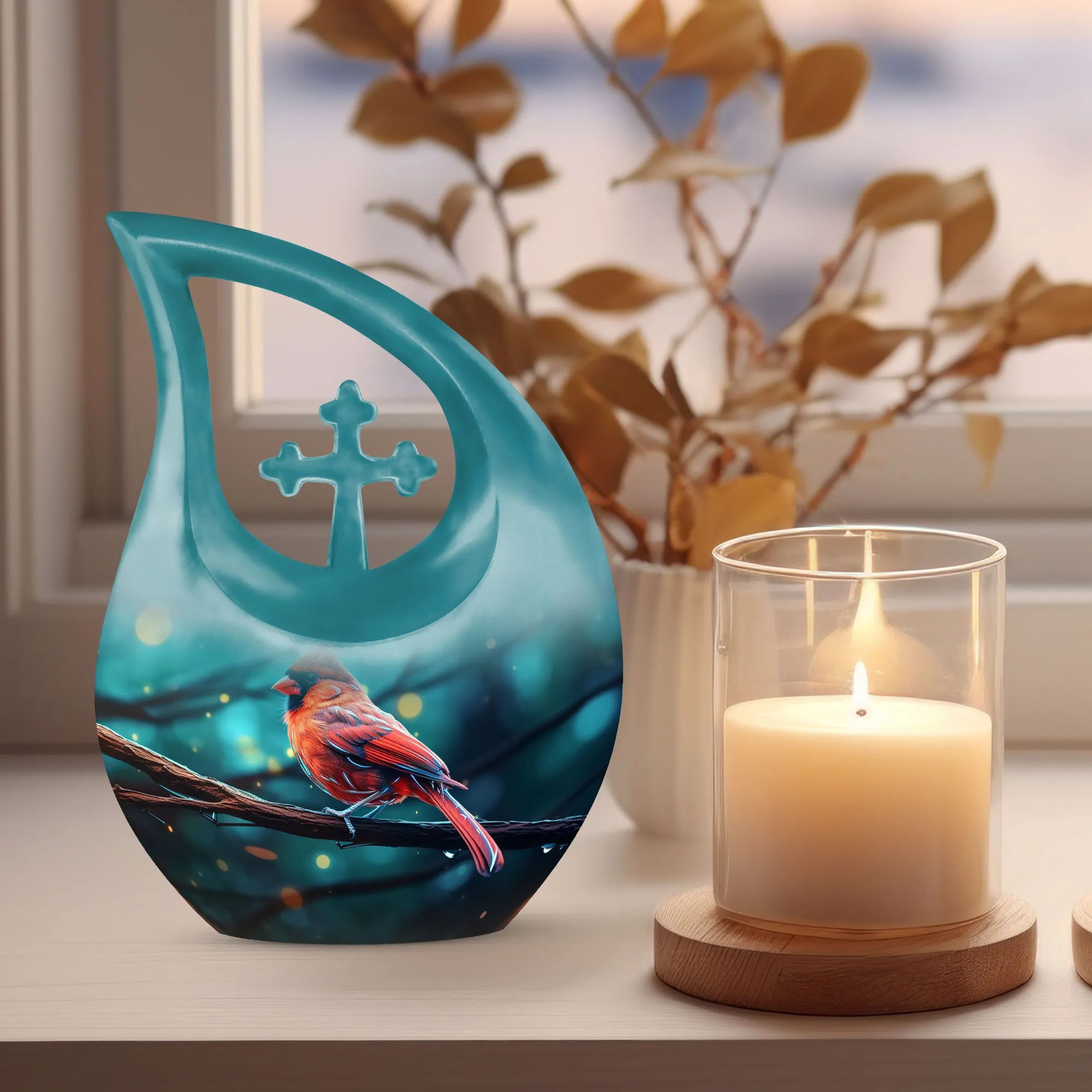 Cardinal Bird Tribute: Aesthetic Memorial Urn for Ashes
