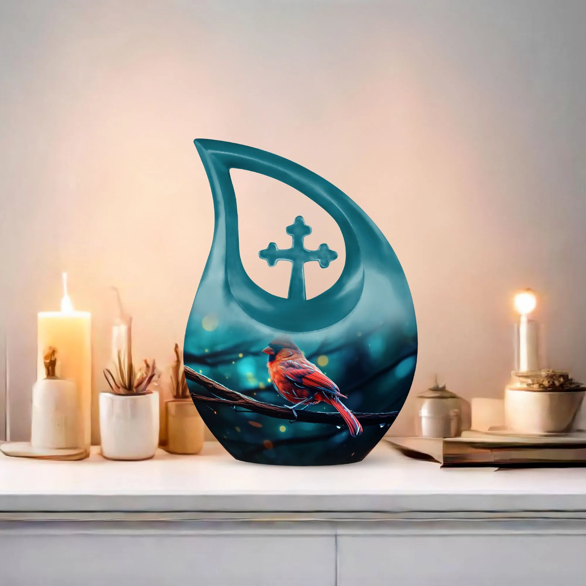 Cardinal Bird Tribute: Aesthetic Memorial Urn for Ashes