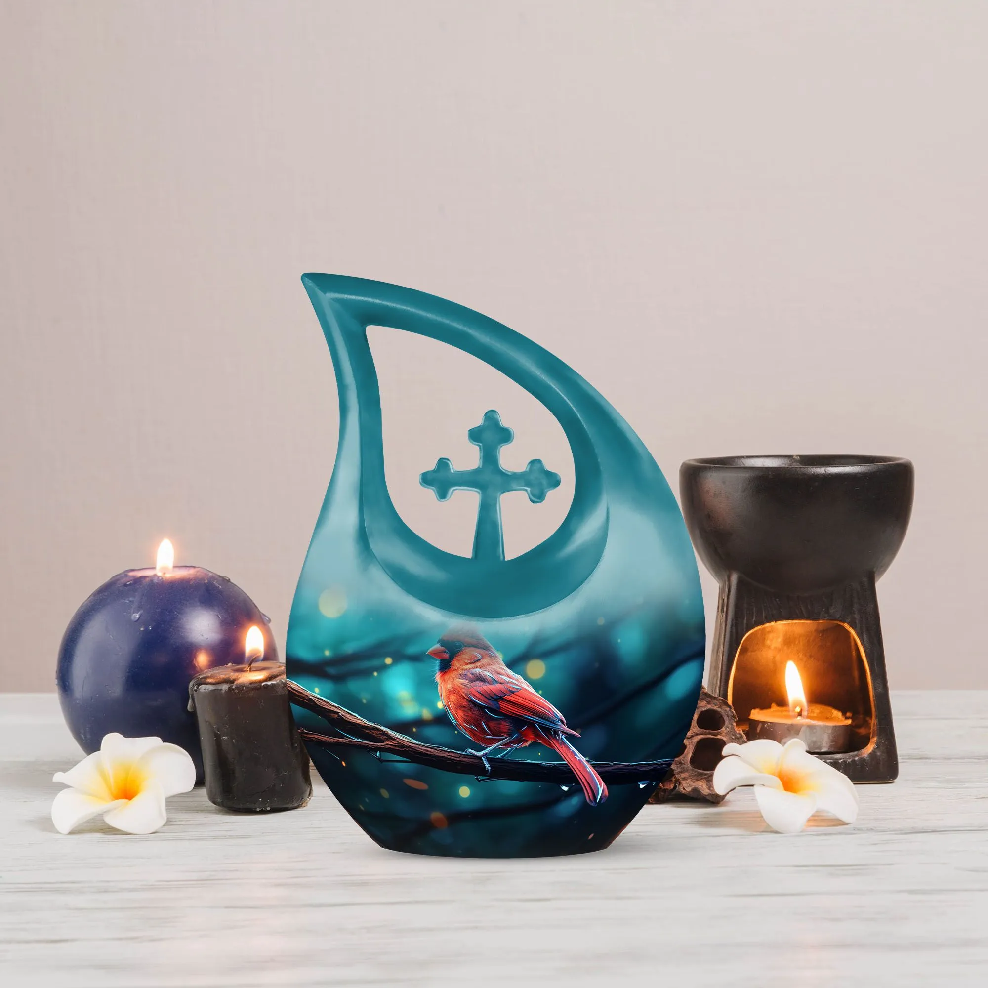 Cardinal Bird Tribute: Aesthetic Memorial Urn for Ashes