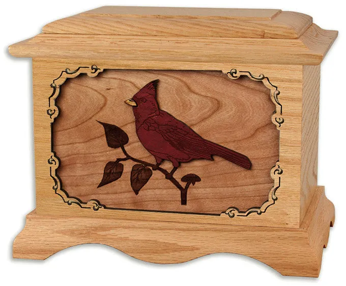 Cardinal Cremation Urn with Inlay Wood Art
