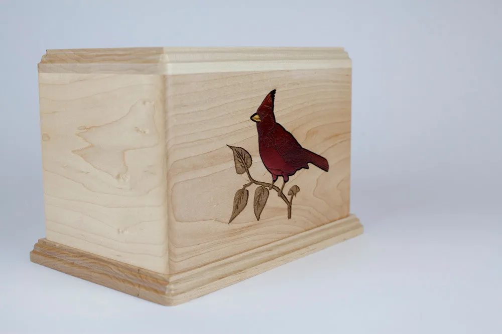 Cardinal Inlay Art Wood Cremation Urn