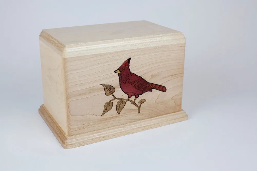 Cardinal Inlay Art Wood Cremation Urn