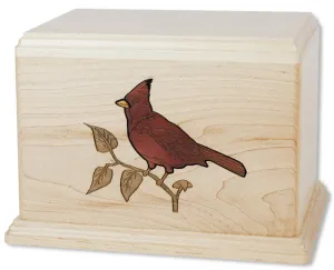 Cardinal Inlay Art Wood Cremation Urn