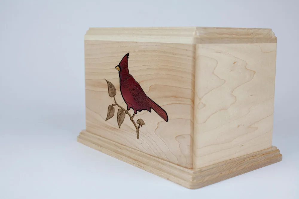 Cardinal Inlay Art Wood Cremation Urn