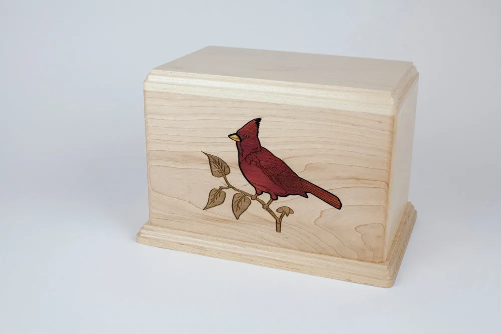 Cardinal Inlay Art Wood Cremation Urn