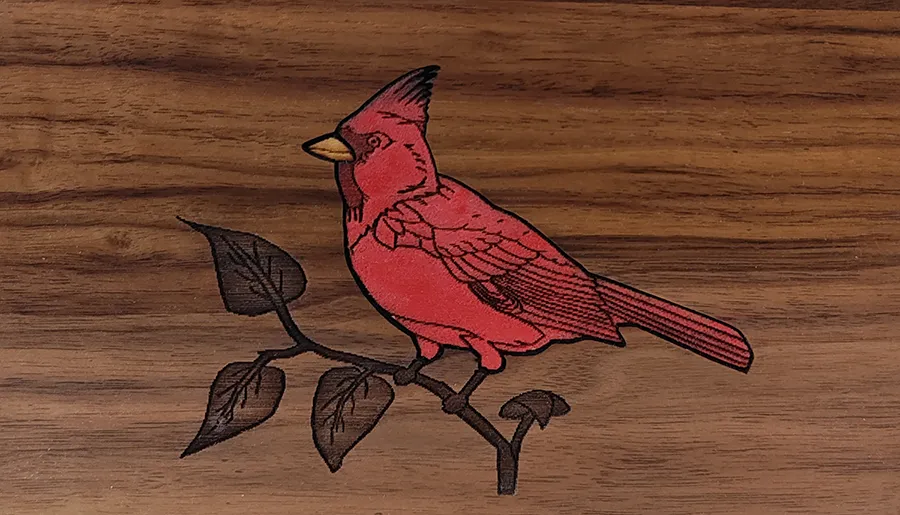 Cardinal Inlay Art Wood Cremation Urn