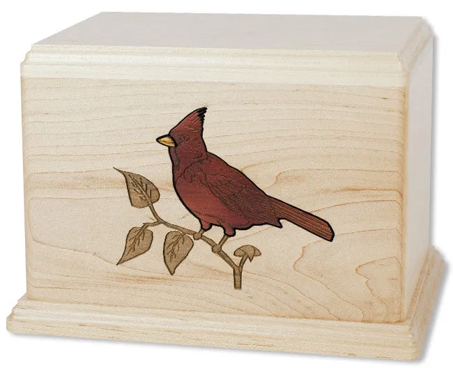 Cardinal Inlay Art Wood Cremation Urn
