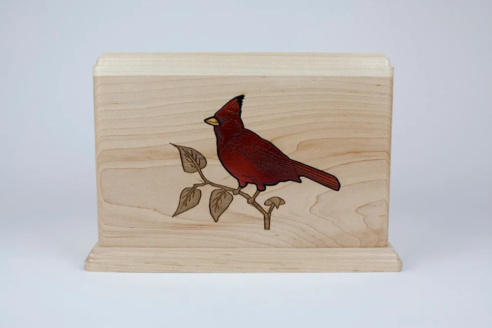Cardinal Inlay Art Wood Cremation Urn