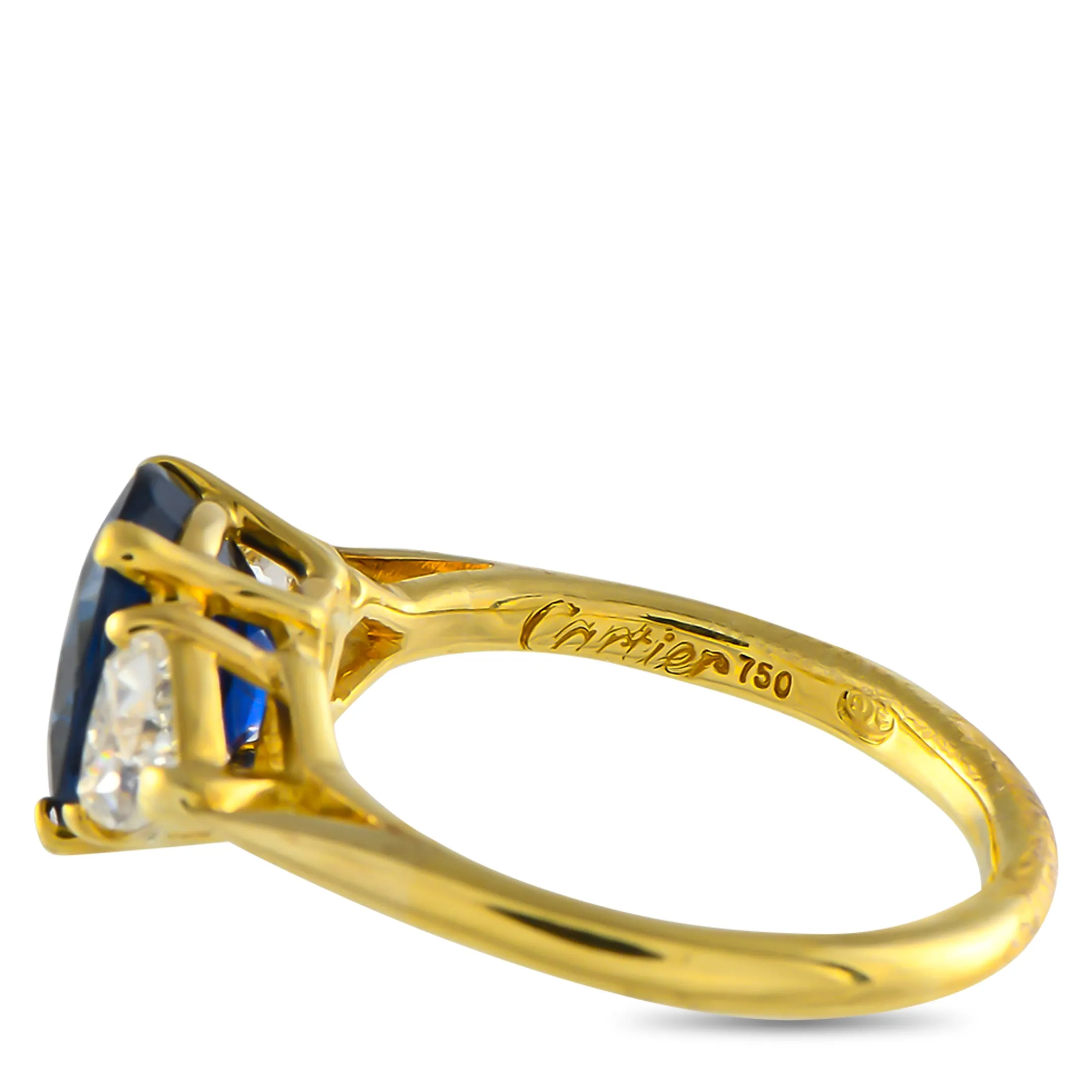 Cartier 18K Yellow Gold 0.47ct Diamond and Sapphire Three Stone Ring CA14-05025