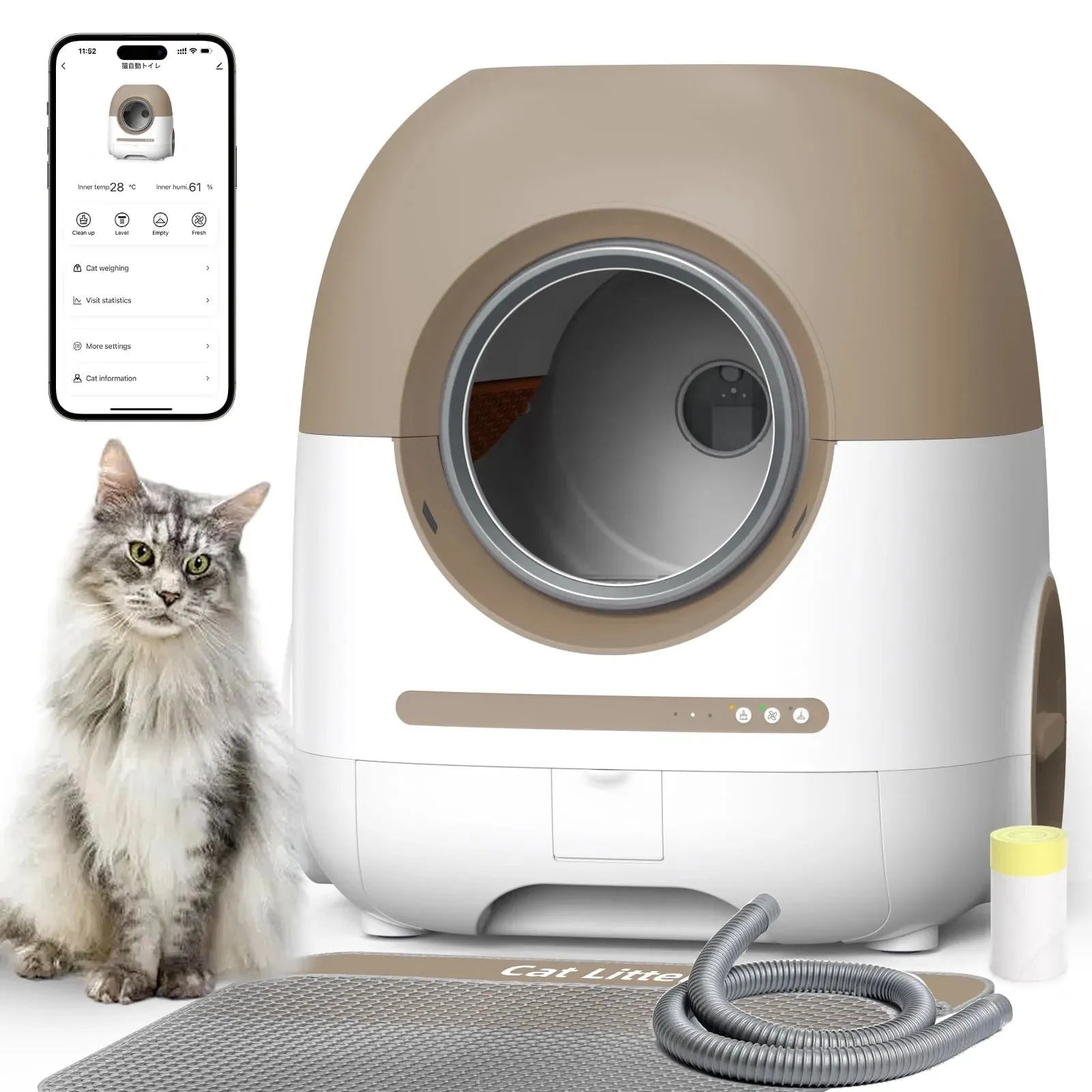 Catlk 522530 Self Cleaning Litter Box with Trash Bag, Brown