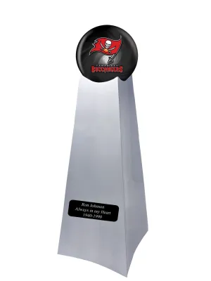 Championship Trophy Cremation Urn with Optional Football and Tampa Bay Ball Decor and Custom Metal Plaque