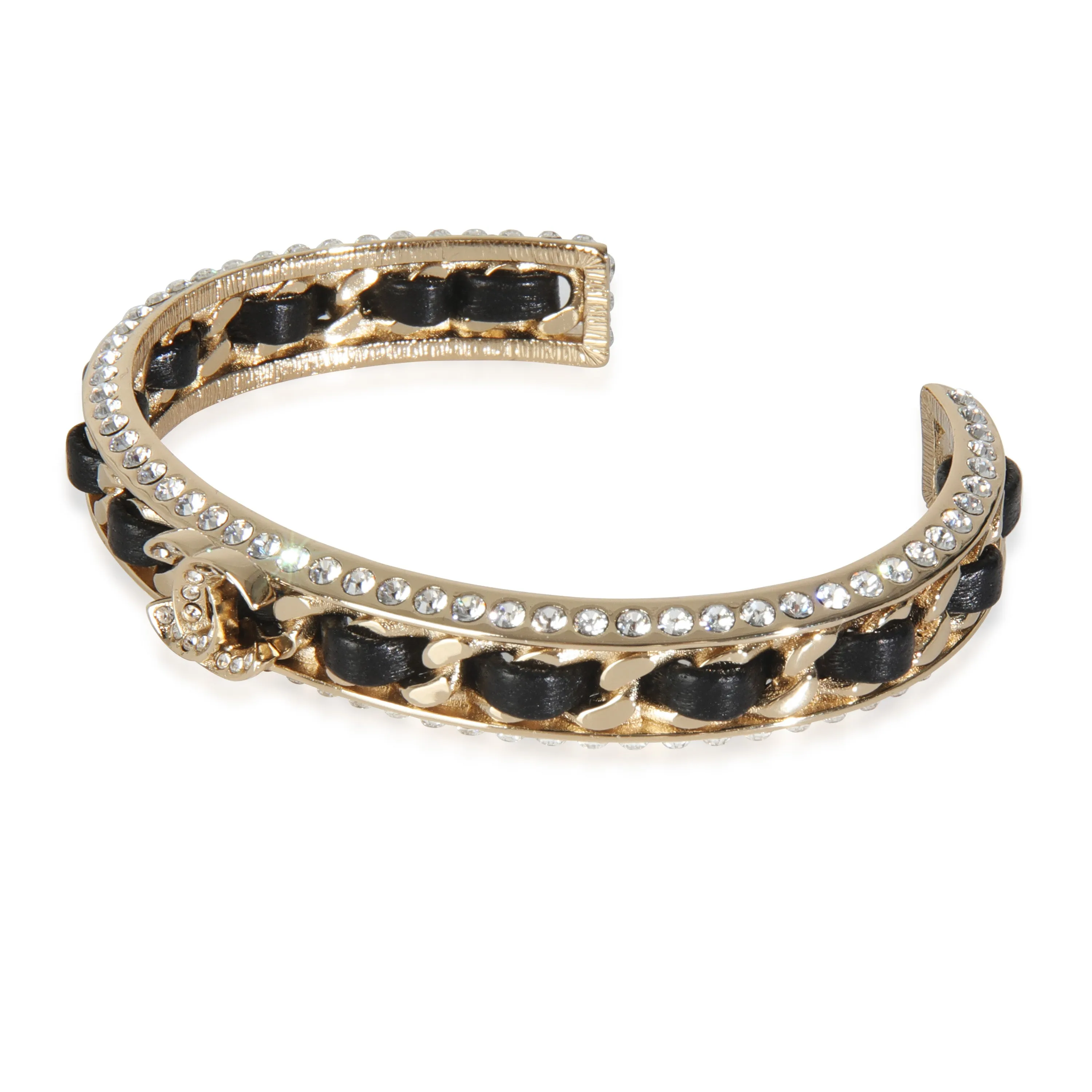 Chanel Gold-Plated  2023 Leather & Strass Cuff Bracelet