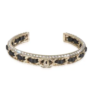 Chanel Gold-Plated  2023 Leather & Strass Cuff Bracelet