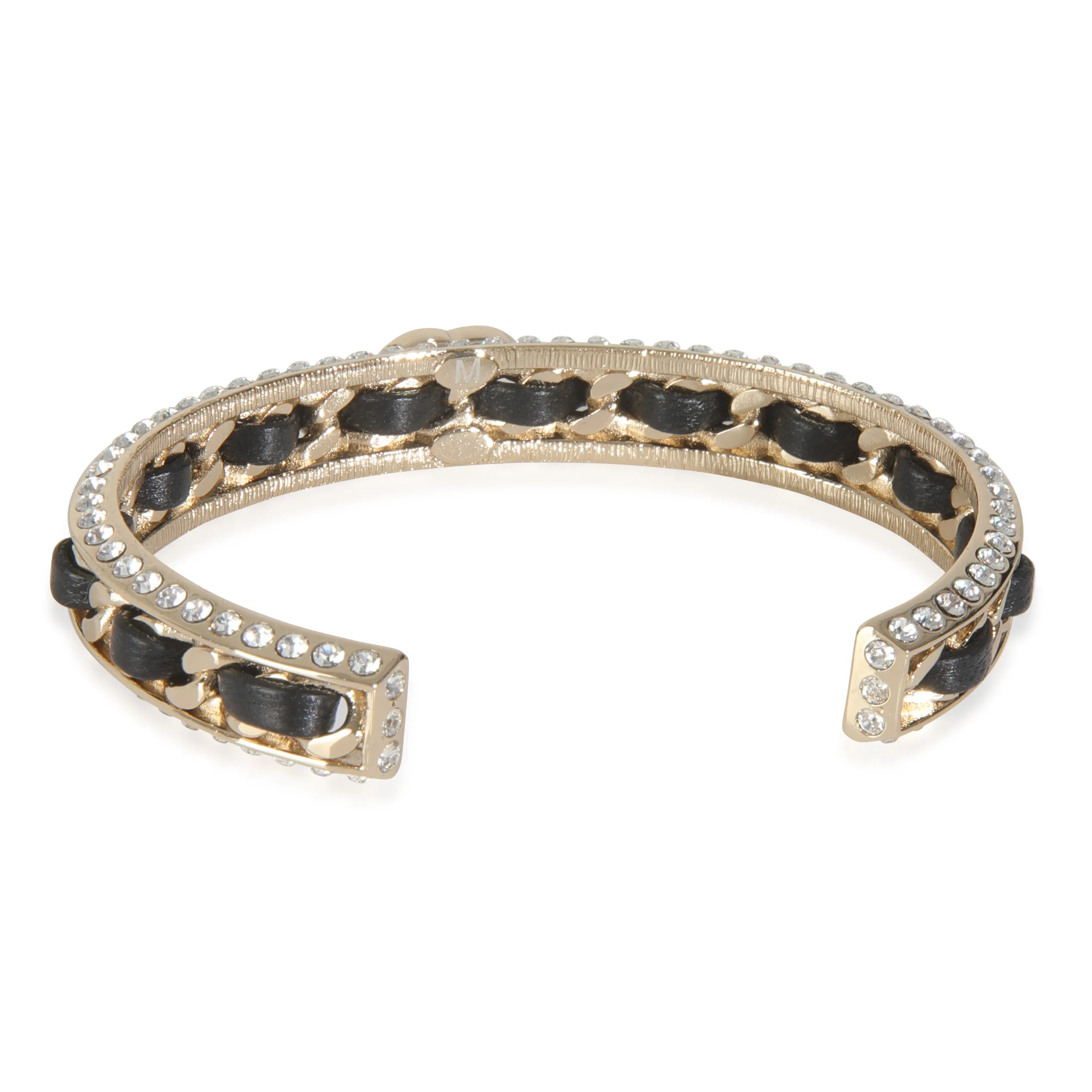 Chanel Gold-Plated  2023 Leather & Strass Cuff Bracelet