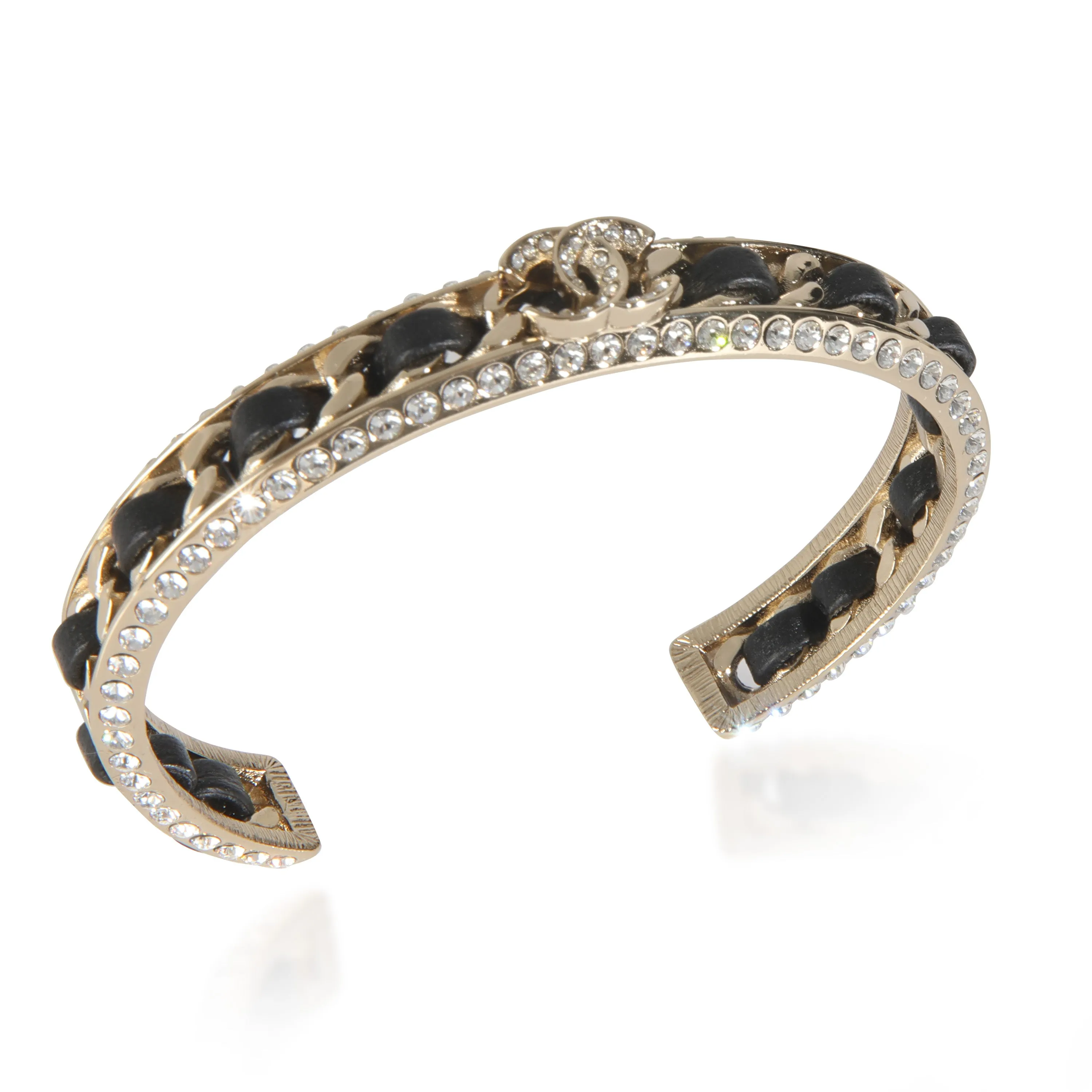 Chanel Gold-Plated  2023 Leather & Strass Cuff Bracelet