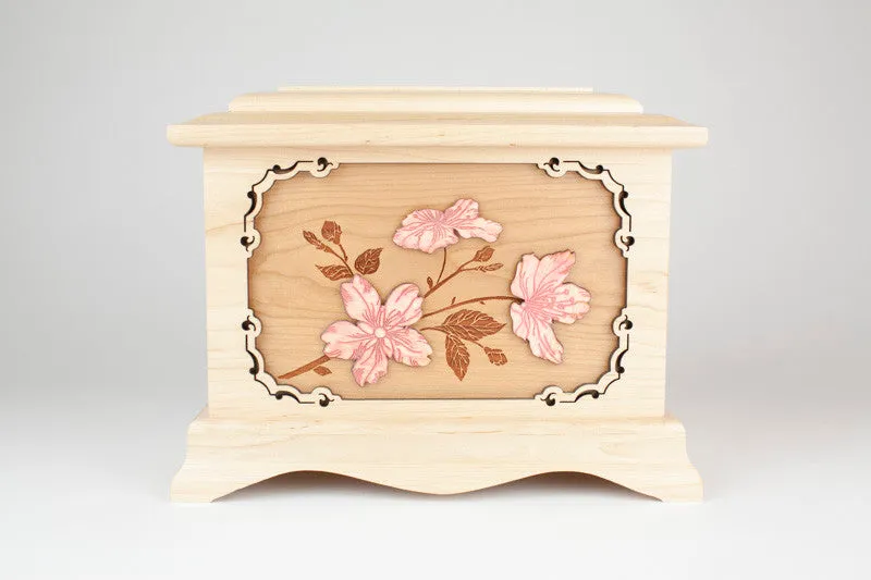 Cherry Blossoms Cremation Urn with Floral Wood Inlay Art