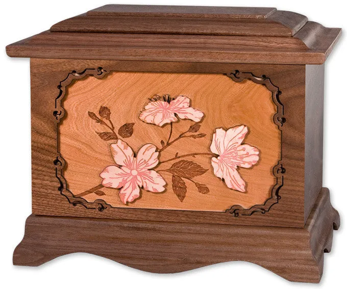 Cherry Blossoms Cremation Urn with Floral Wood Inlay Art