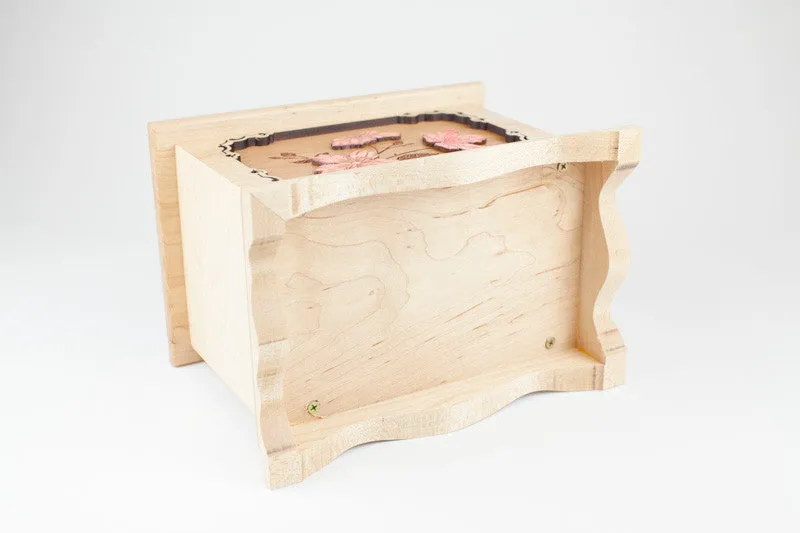 Cherry Blossoms Cremation Urn with Floral Wood Inlay Art