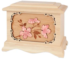 Cherry Blossoms Cremation Urn with Floral Wood Inlay Art