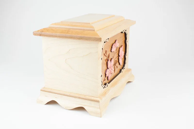 Cherry Blossoms Cremation Urn with Floral Wood Inlay Art