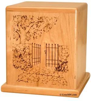 Cherry Wood Cremation Urn with Garden Gate Made in the USA