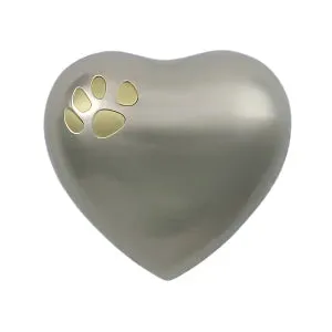 Classic Paw Pewter Heart Cremation Urn | Heart Keepsake For Dog or Cat | Holds up to a 3 # Pet